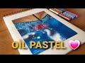 YAĞMURLU BİR GÜN 💙 -YAĞLI PASTEL BOYA İLE ŞEMSİYE VE YAĞMUR DAMLALARI- OİL PASTEL RAİN