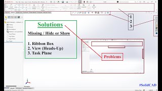 How to Show Ribbon, View(Head-Up), Task plane in Solidworks 2023