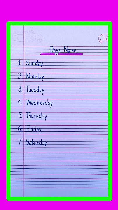 Days Name in English | Days of the Week | Sunday Monday | Days Name