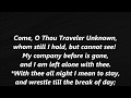 Come o thou traveler unknown hymn lyrics words text methodist sing along song music