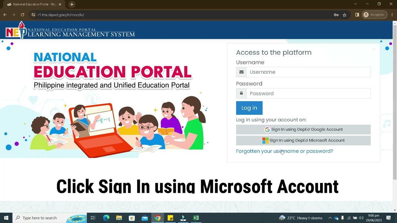 National Learning Camp Assessment (NLCA) - Log-in Using DepEd Microsoft Account - LMS Portal