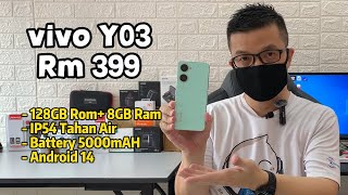 Phone Rm399 dpt 5000mah Memory 128GB IP54 Water ResistantPremium Design Unboxing Vivo Y03 Malaysia