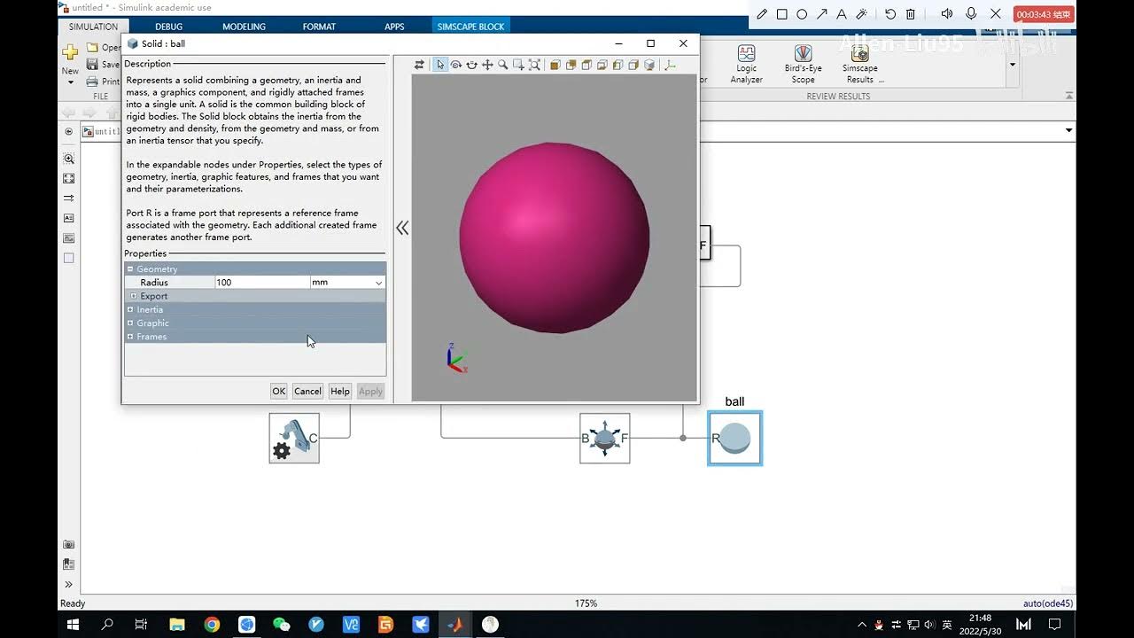 Simulation of free falling ball with Simulink's simscape in MATLAB ...