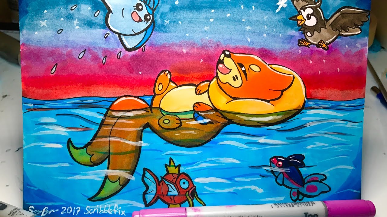 Buizel Pokemon Copic Marker Illustration - YouTube