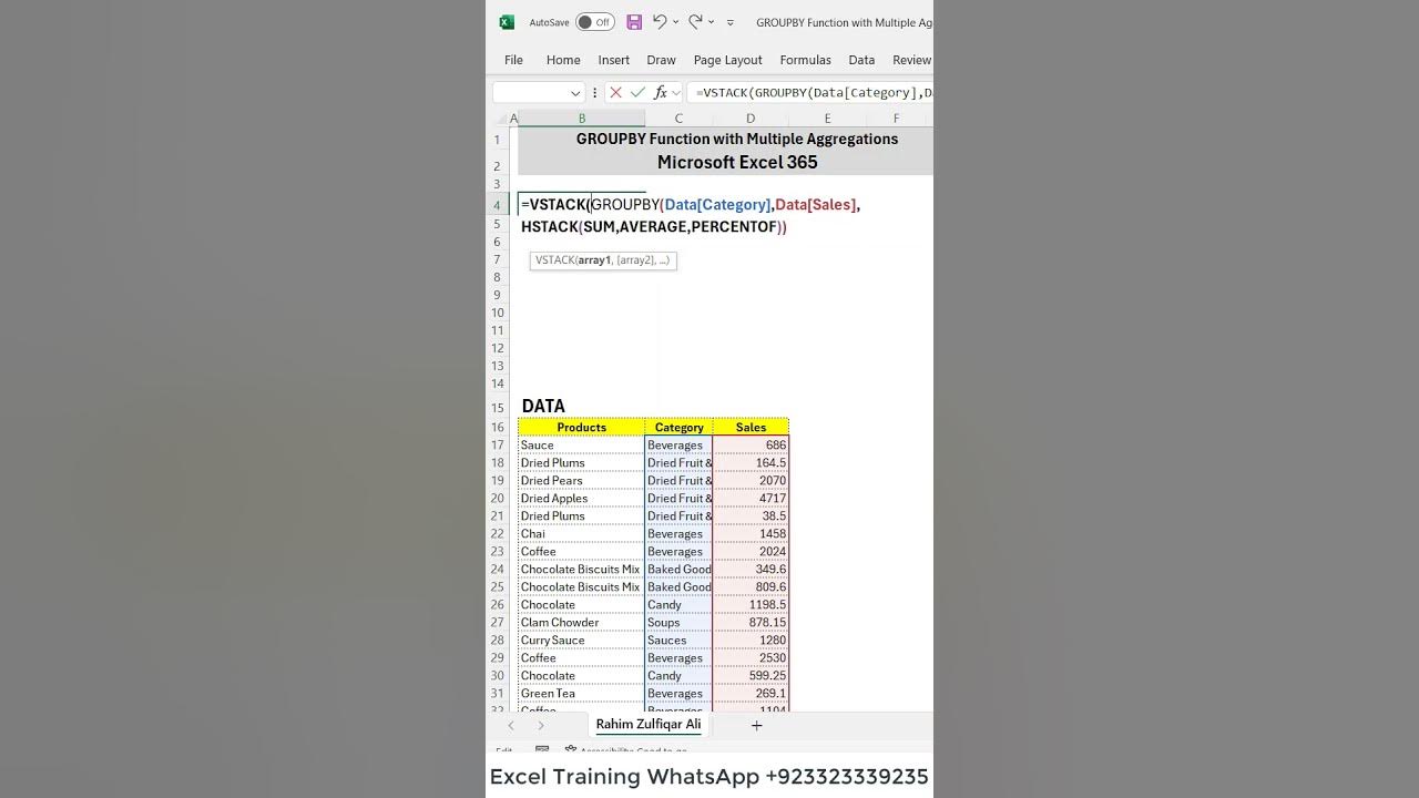 Groupby function with multiple aggregations hstack and vstack in excel