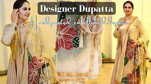 hand painted embellished dupatta tutorial 😍 how to make hand painted embellished dupatta #design