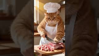 A day when fat orange cats cook 🥩🥩🥩😂 #animalcooking