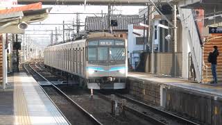名鉄犬山線　石仏駅2番ホームに名古屋市営地下鉄N3000形が到着&発車　1番ホームを名古屋市営地下鉄N3000形回送が通過