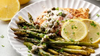 Keto Creamy Chicken Piccata [with Roasted Asparagus]