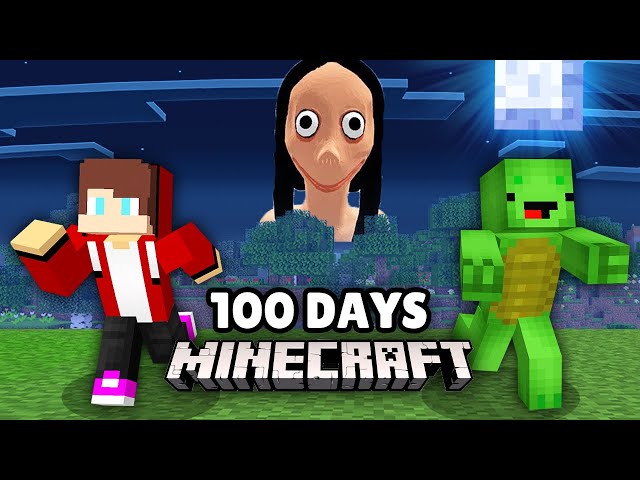 JJ and Mikey Survived 100 Days From SCARY MOMO in Minecraft Challenge Maizen class=