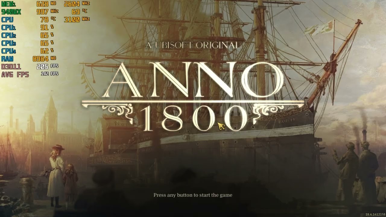 Anno 1800: Benchmark   -  With The Nvidia 940MX  : Acer Aspire E 15 Laptop {I5-7200U}