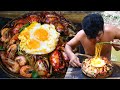 Cooking Crispy Crab Shrimp Seafood with Noodle Egg - Cook Land Crabs Noodle Recipe delicious Food