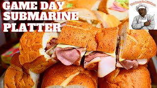 GAME DAY PARTY SANDWICH RECIPE | HOW TO MAKE PARTY SUBMARINE SANDWICHES PLATTER YOUTUBE RECIPE