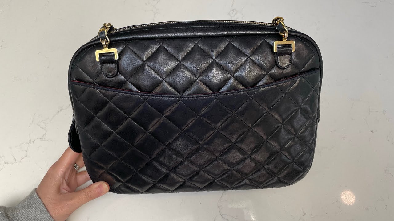 Sharing my vintage Chanel camera bag in black lambskin with gold