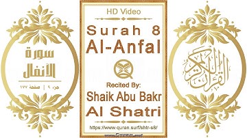 سورة ٠٠٨ الأنفال | القارئ: شايك أبو بكر الشاطري | نص يبرز فيديو عالي الدقة عن تلاوة القرآن الكريم