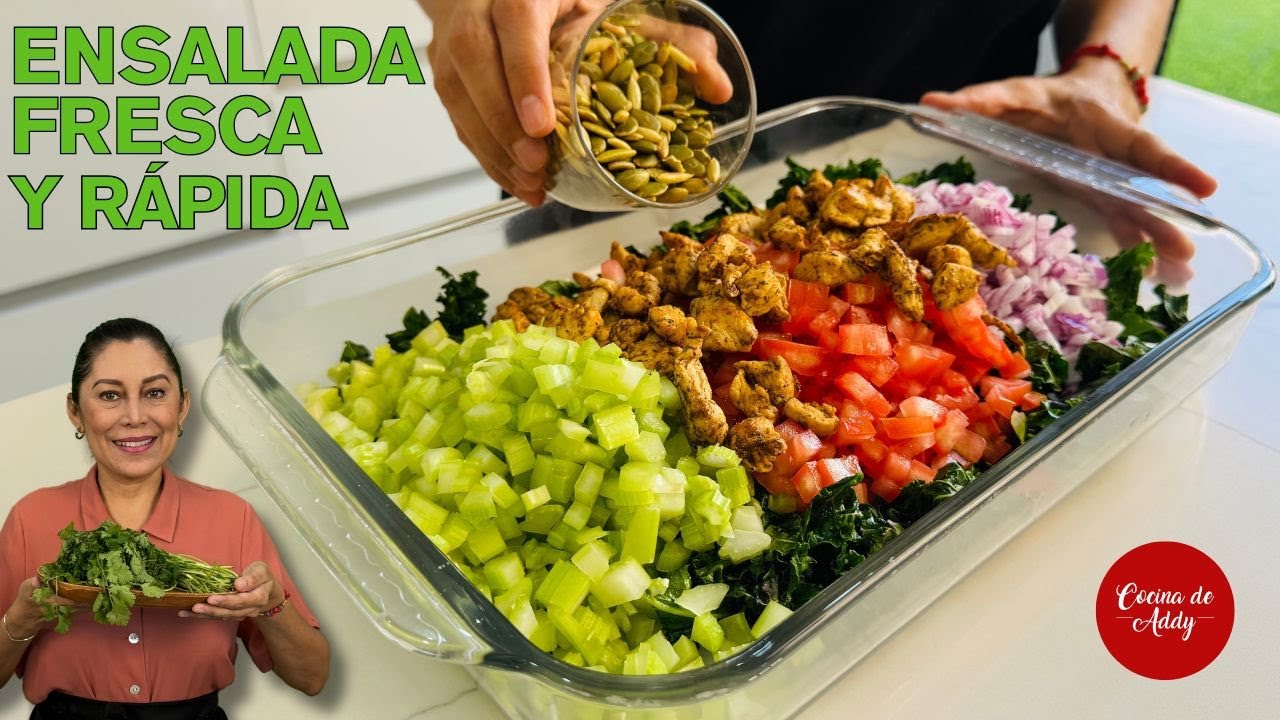 ENSALADA P/ALMUERZO, CENA Y LUNCH. Alta en Hierro + ADEREZO SIN LÁCTEOS. Baja Grasa, azúcar, Peso.