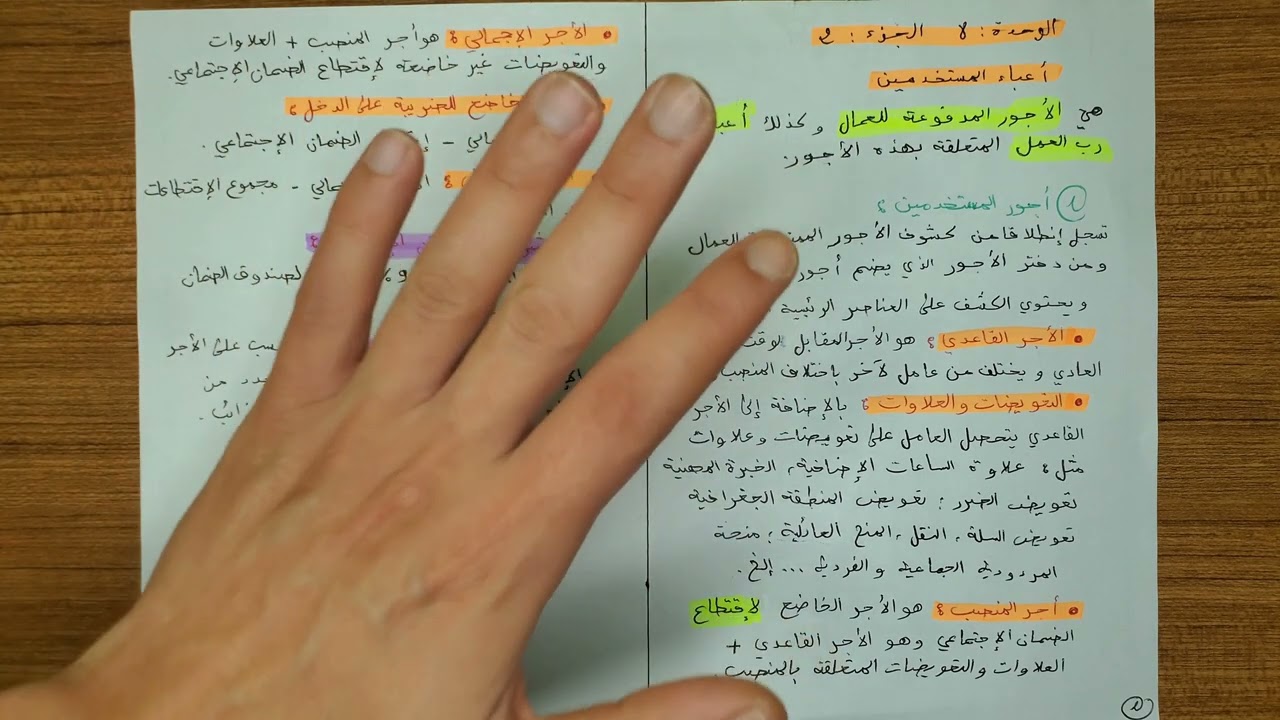 درس الوحدة : 8 الجزء : 2 أعباء المستخدمين (حساب كشف الأجر)