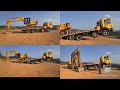 jcb excavator unloading from a truck || pro excavator operator || jcb stunt video