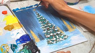 Painting a beautiful Christmas Tree Painting / Acrylic Painting