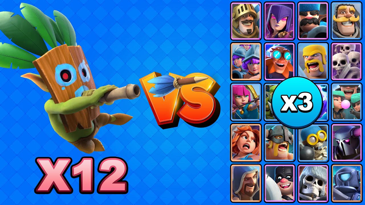 12 LANZADARDOS vs TODAS LAS CARTAS X3 | Clash Royale
