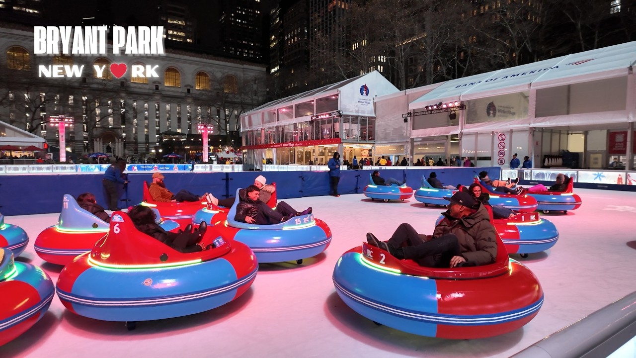 2026 NYC Winter Fun You Can’t Miss ❄️ Ice Bumper Cars at Bryant Park 4K