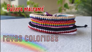 🪢Pulsera macramé nudos barril | rayas coloridas🌈 | Tejido fácil macramé - Diy Cute