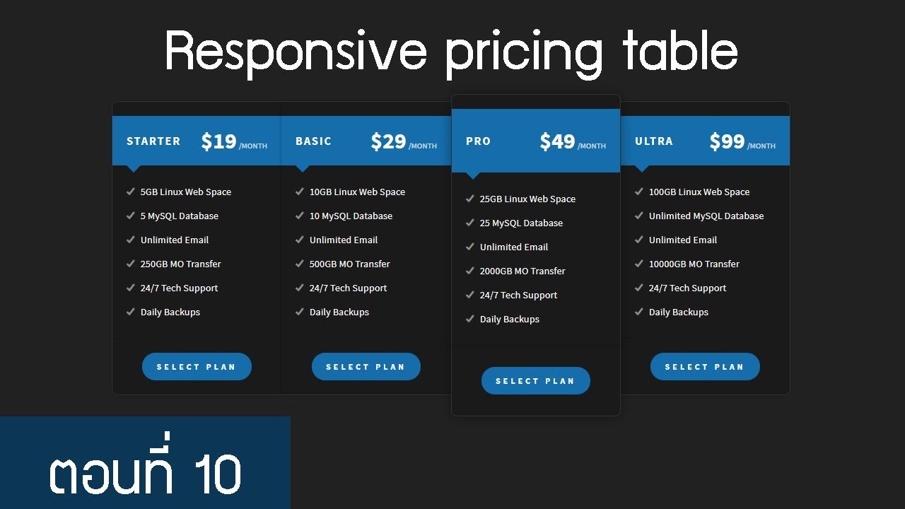 ตัวอย่างเว็บ html สวยๆ  New  Responsive pricing table สวยๆ ด้วย HTML CSS ตอนที่ 10