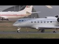 Sunset runway  action  at Farnborough airport- including Gulfstream G500 N508GD