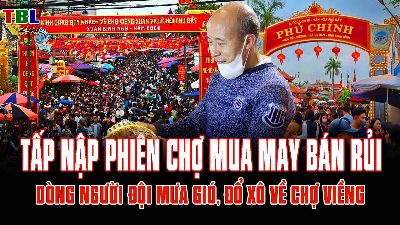 TẤP NẬP phiên chợ MUA MAY BÁN RỦI: Dòng người ĐỘI MƯA GIÓ, NƯỜM NƯỢP đổ xô về chợ Viềng