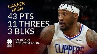 Robert Covington 43 pts 11 threes 3 blks vs Bucks 21/22 season