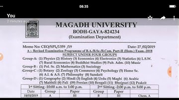 Magadh University bodhgaya revised exam programme of B.A/B.SC/B.Com, part-2 hons and general exam