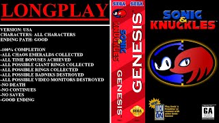 Sonic Knuckles Usa Sega Genesis - Longplay - All Characters 100% Completion