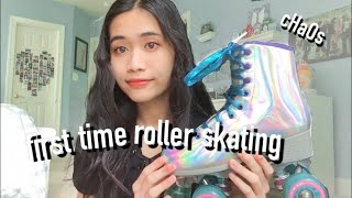 unboxing impala holographic roller skates *me skating for the first time ever*