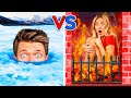 Extreme Hot vs Cold Hide and Seek Challenge! Last Girl To Survive Fire & Icy Pool for 24 Hours Wins