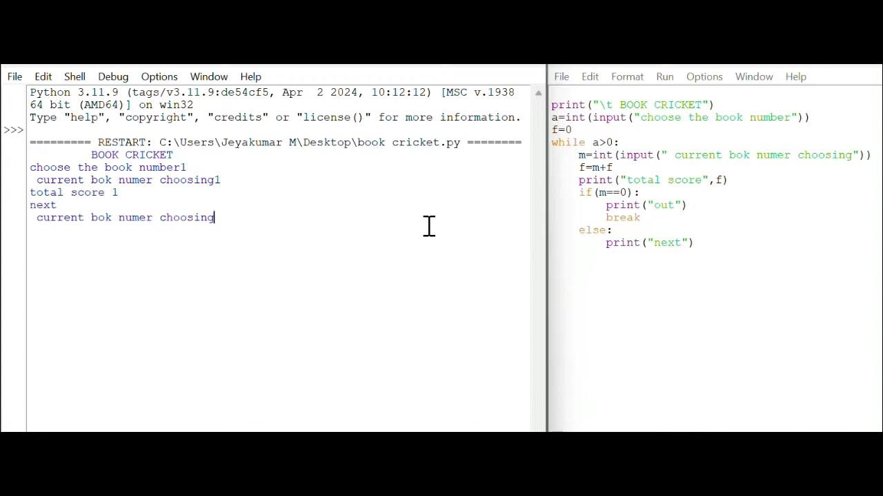 BOOK CRICKET GAME USING IN PYTHON LANGUAGE - YouTube