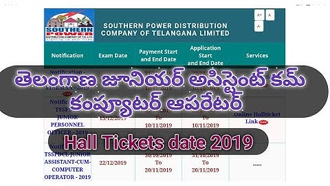 TSSPDCL Junior Assistant Cum Computer Operator (JAC0) Hall Tickets date 2019