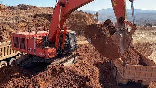 Hitachi Zaxis 670LC Excavator Loading Mercedes & MAN Trucks