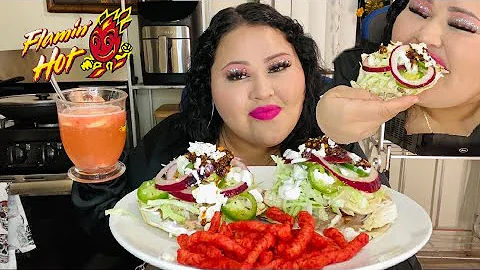 Chicken Tostada & Flamin Hot Cheetos MUKBANG || Lets feed the Haters too