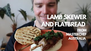 Masterchef Theos Lamb Skewer With Green Sauce And Flatbread