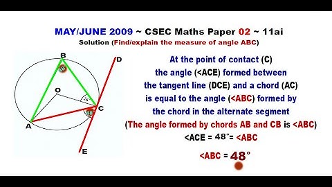 Paper2-CSEC-MATHS-369 ~ Circle Geometry & The Alternate Segment Theorem ~ May/June 2009 Number 11ai