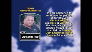 Vincent William  ~ Short Obituary