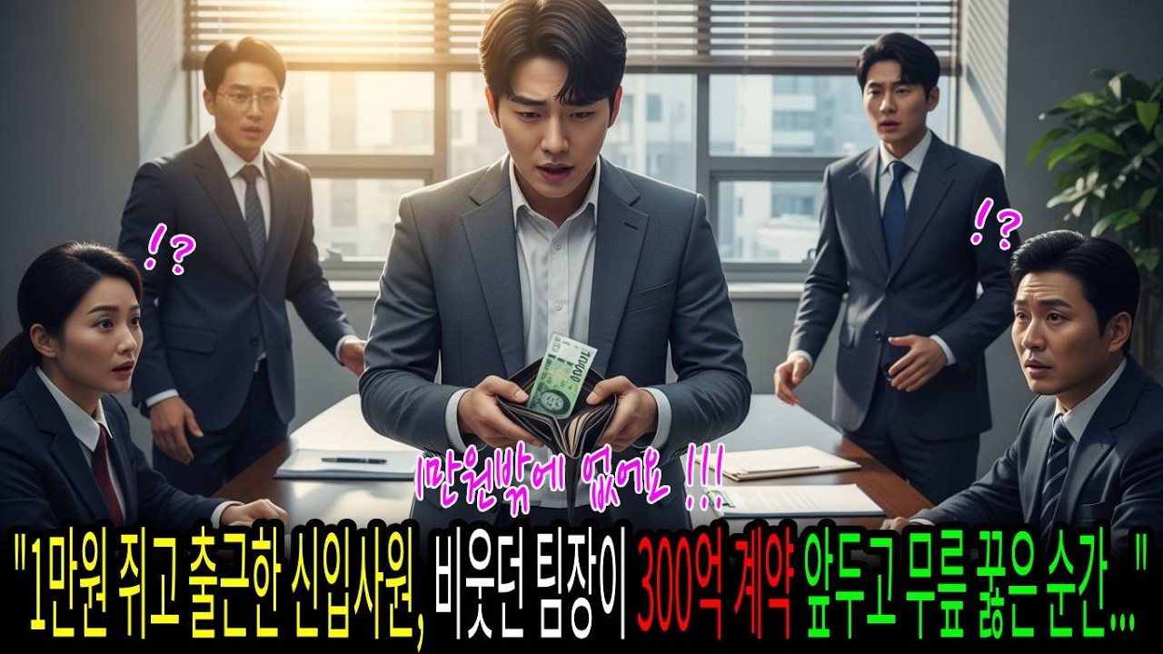 1만원 쥐고 출근한 가난한 신입사원, 비웃던 팀장 앞에서 300억 계약 구하자 회장이 무릎 꿇고 오열했습니다