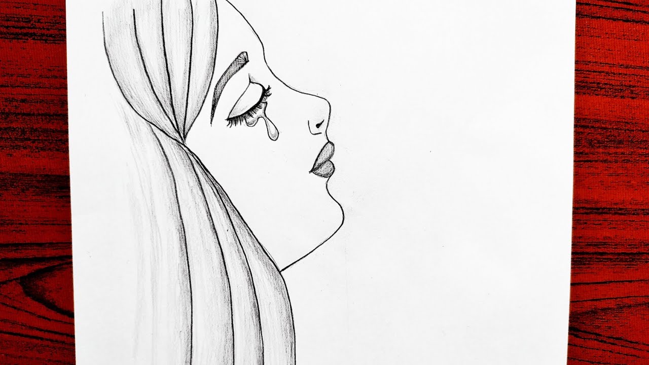 Crying girl drawing step by step | Sad sketch drawing |çok kolay üzgün ...