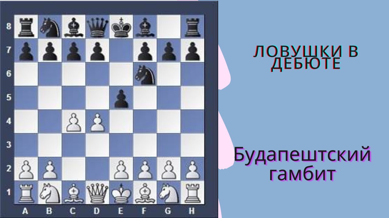 Королевский гамбит черными. Будапештский гамбит за черных в шахматах. Королевский гамбит шахматы ловушки. Шахматные ловушки в дебюте. Дебют четырех коней в шахматах.