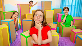 Nastya and kids playing Cardboard BOX hide and seek