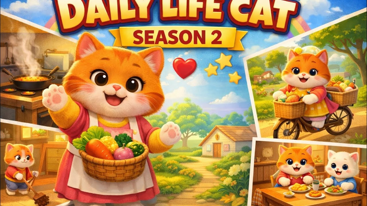 Fat Orange Cat Daily Life | Cute Cooking, Cleaning & Market Routine 🐱🍳🚲