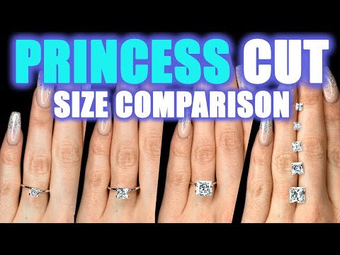 Princess Cut Diamond Size Comparison on Hand Finger 1 Carat Square 2 ct 3 4 .5 .75 6 Engagement Ring