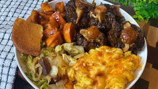 Soul Food! OXTAIL STEW, BOURBON CANDIED YAMS, PEPPER JACK MAC & CHEESE, FRIED CABBAGE
