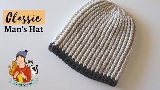 Crochet  Classic Men's Hat / Beanie Tutorial