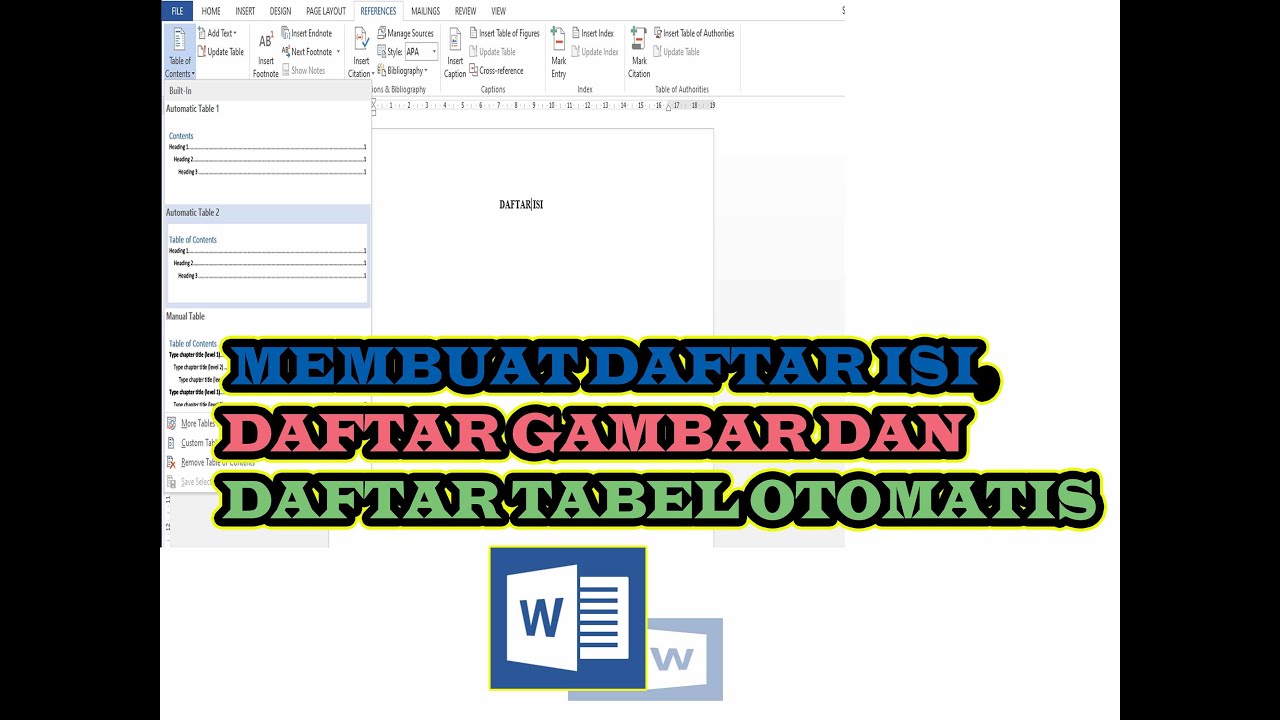 Cara Membuat Daftar Isi, Daftar Gambar Dan Daftar Tabel Otomatis di MS